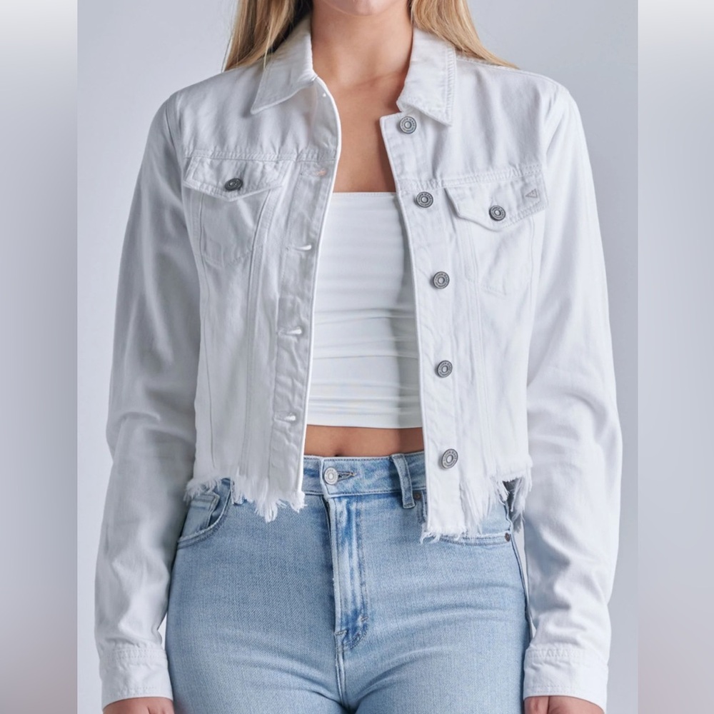White Distressed Crop Jean Jacket - Women